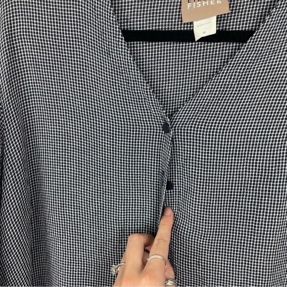 Eileen Fisher black and white gingham long sleeve button down medium - Picture 4 of 6